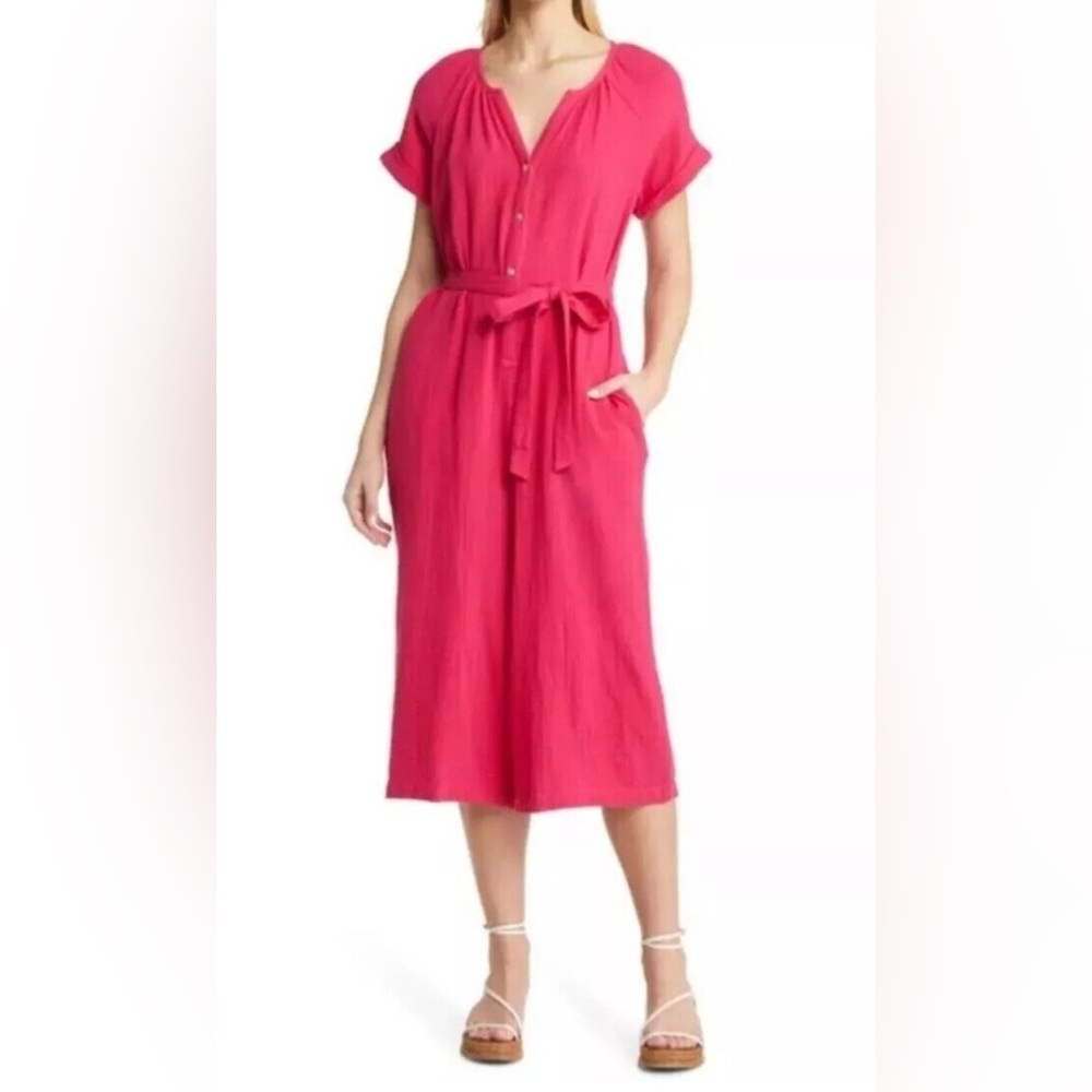 NWT Tommy Bahama Jumpsuit Size S Pink Island Soft Wide Leg Cropped Pocke…